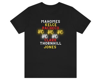 Mahomes, Pacheco, Jones, Kelce, Kansas City Chief's Football, camiseta de manga corta Jersey, jefes de la ciudad de kansas, camisa de los jefes de la ciudad de kansas, jefes