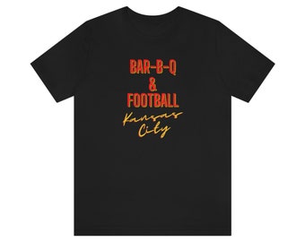 Bar-B-Q e Football, Kansas City, Kansas City Chief's Football, camiseta de manga curta em jersey