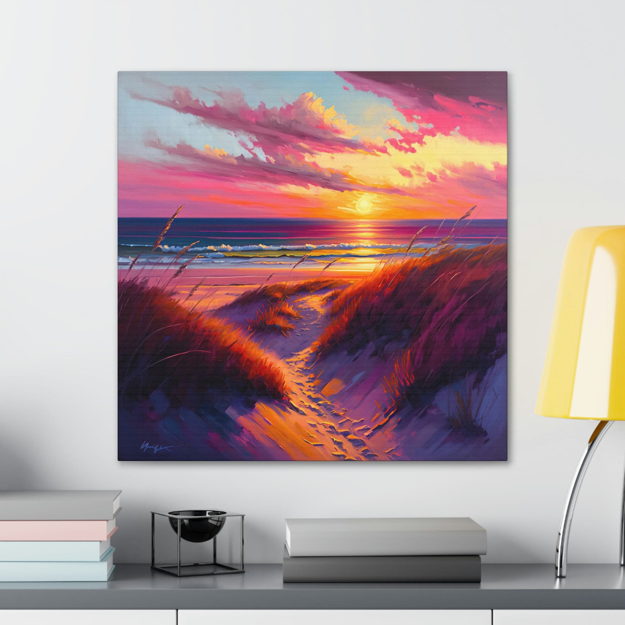 ビーチの夕日、デジタルダウンロード、油絵、パラダイス、砂丘