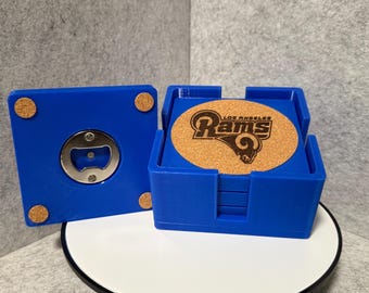 Custom Los Angeles Rams Coasters | Custom 3D Printed | Personalized Cork, Built-in Bottle Opener