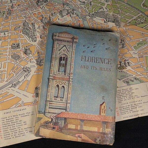 Florence and Its Hills by Roberto Bartolini (1953) Vintage Softcover Book and Map