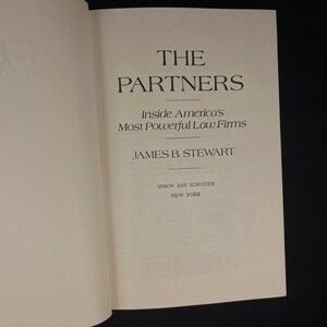 First Printing The Partners: Inside Americas Most Powerful Law Firms by James B. Stewart 1983 Vintage Hardcover Book image 6