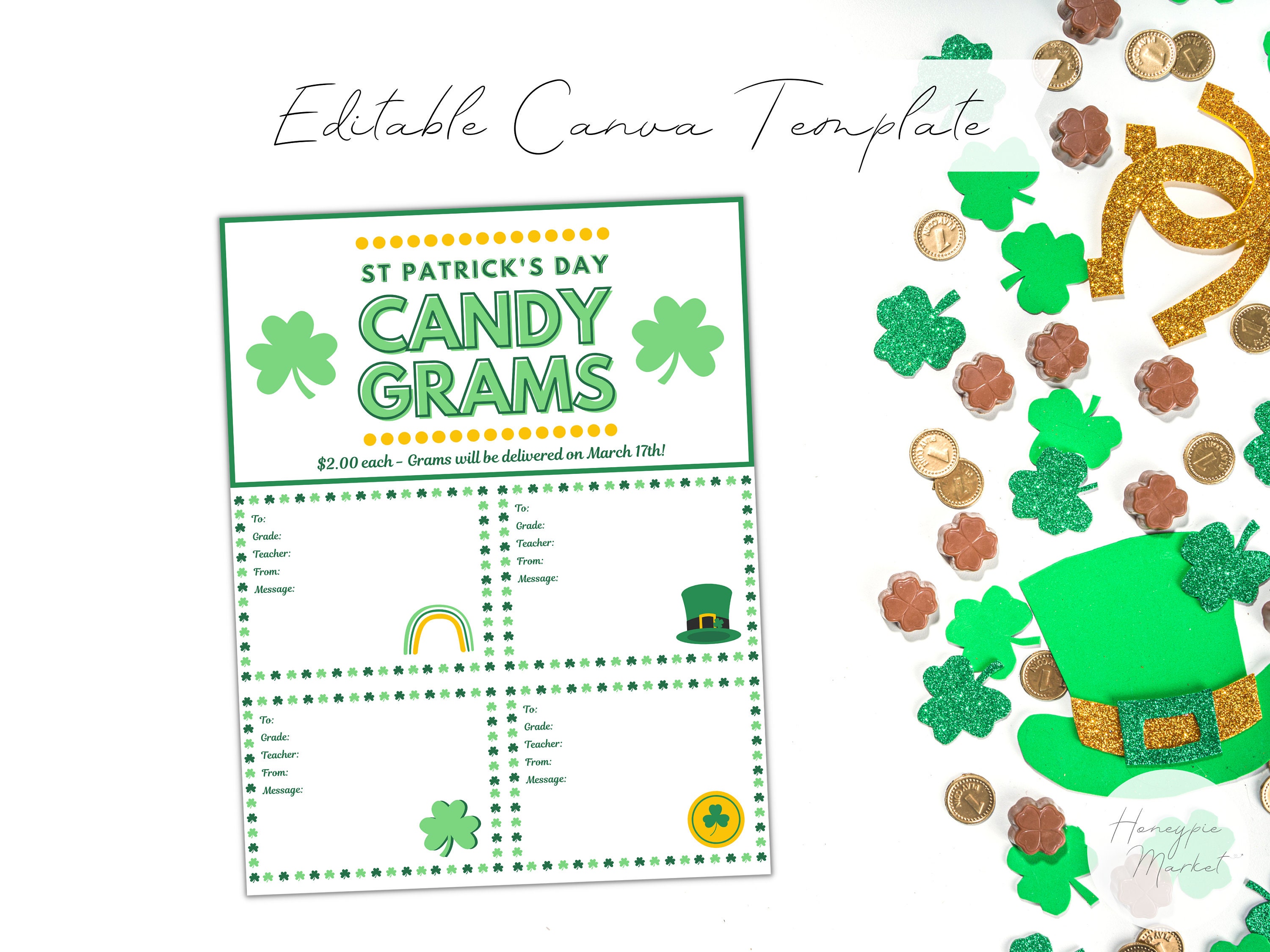 St. Patrick's Day Candy Gram Tags Template - Etsy