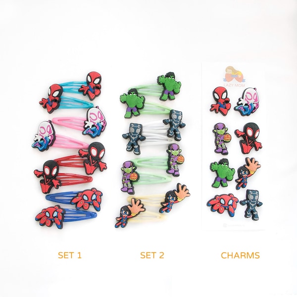 Superhero Hair Bows, Gwen Hair Clips, Peter Hair Clips, Girl Hair Clips, Toddler Snap Clips,  Birthday gifts, Party Bags, Ghost Spider