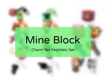 Set of 7 Mine Block Shoe Charms, Gamer Keychain, Gamer Kids Birthday Gift, Pixel Game Shoe Charm, Kids Party Bag, Mine Block Party Favor