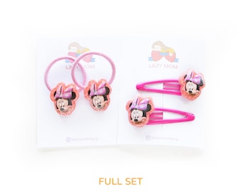 2 Pairs Girl Hair Ties, Toddler Hair Ties, Mouse Hair Clips, Minnie Hair Bows, Girl Hairbands, Mouse Ear Bow Clips, Minnie Hair Clips