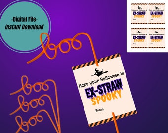 Instant Download Halloween Extra Spooky Printable Treat Tag, Party Preschool, School, Daycare, Classroom, Teacher, Straw Crazy Favor