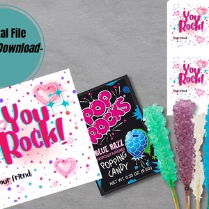 Impressão instantânea You Kids Rock Valentines, Rock Candy Classroom, Pop Rocks Valentine, Friends Valentine Tag, Class Valentines,