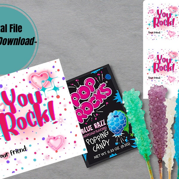 Instant Printable You Kids Rock Valentines, Rock Candy Classroom, Pop Rocks Valentine, Friends valentine tag, Class Valentines,