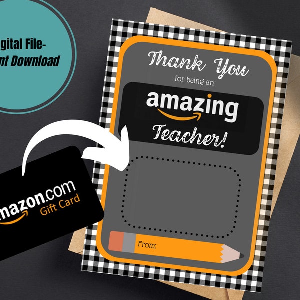 Printable Teacher Thank You gift card holder, Teacher appreciation, Amazing teacher, Student teacher gift, Teacher card, Amazon gift card