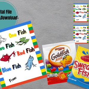 Sofortiger Download Dr. Seuss Printable Kids Class Favor, One Fish Two Fish Book Tag, Read Across America Week Geschenk, Lehrer, Schüler, Goldfisch