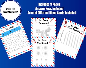 Paquete de actividades del Dr. Seuss, Juegos de lectura en Estados Unidos (Descarga digital)