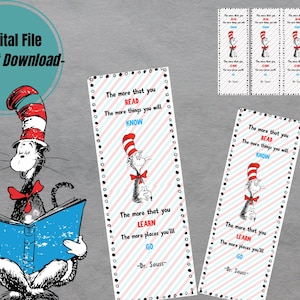 Sofortiger Download Katze im Hut Kinder Lesezeichen, Dr. Seuss Student druckbare Geschenk, Read Across America Week Favor, lesender Schüler, Lernen