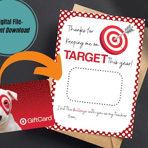 Printable Teacher Thank You gift card holder, Teacher appreciation, Special teacher, Student teacher gift, Teacher card, Target gift card