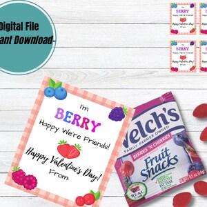Merienda de frutas imprimible niños San Valentín, San Valentín gomoso, regalo de aula sin dulces, etiqueta de San Valentín, lindo regalo preescolar, favor de fiesta de San Valentín