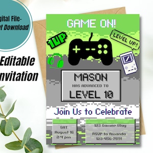 Editable Kids Gamer Birthday Invitation, Gamer Invite template, Level up gaming customizable invitation, gamer party, boys birthday party