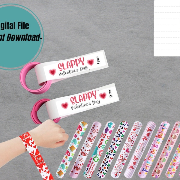 Instant Download Kids Valentine Slap Bracelet, Slappy Valentines Day, Printable Valentine Card Preschool, School, Daycare, Class Party Favor