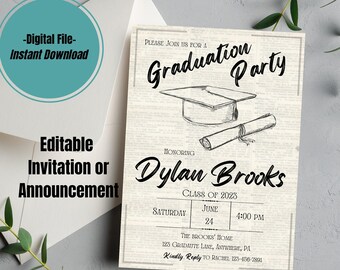 Editable Graduation Party Invitation | Printable Senior Announcement | Vintage Retro High School & College Grad Invite