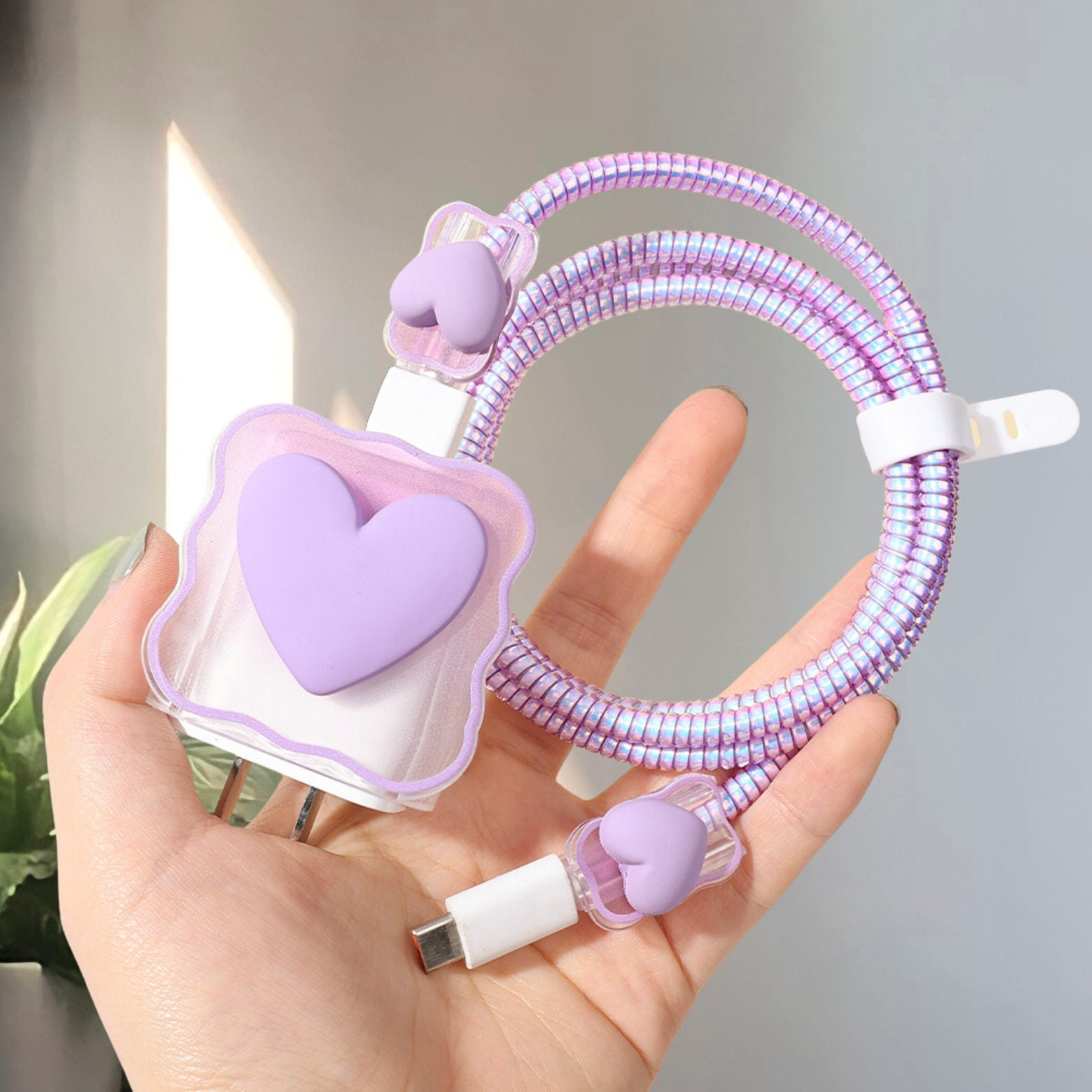 Lindo protector de cable de ondas para cargador de iPhone, bonito diseño de  corazón de mármol 3D, cable de línea de datos, cargador USB, protector de