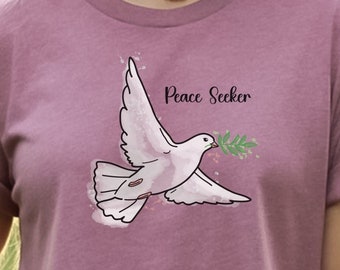 Peace Seeker - Inspirational Dove Graphic T-Shirt, Serene Casual Wear, Symbol of Harmony Tee,Gift Idea For Her,Birthday Shirt for Women