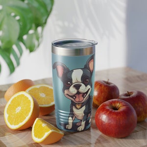 20oz Tumbler - Adorable Cartoon Boston Terrier Design - Insulated Travel Cup - Perfect Dog Lover Gift,Great Gift for Mom or Dad