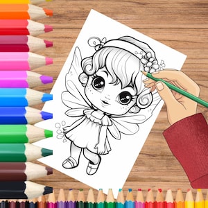 Fairies Coloring Book Pages Easy PDF Page Girls Fairy Flower Enchanted Pixie Wings Fantasy Magic Printable Princess Fairy Instsnt Download