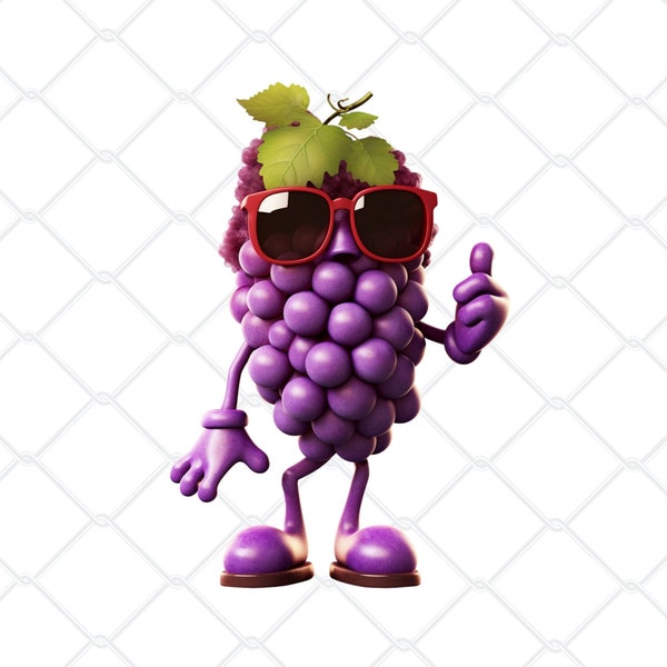Cool Grapes Purple Clipart Digital Download Digital or Printable Cartoon Character Transparent PNG JPG 300 dpi