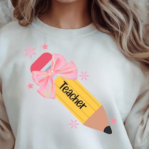 Custom Teacher Name Pencil Coquette Bow PNG, Teacher Coquette Png, Pencil Bow Png, Back To School Png, Teacher Appreciation Gift