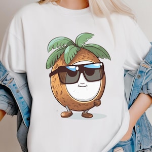 Cool Coconut Clipart PNG Dtf/G Digital Download Digital Printable Cartoon Character Sawgrass Sublimation PNG Island Cricut png Tropical png