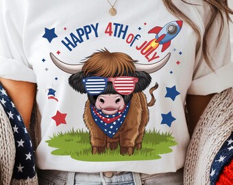 4th of July Highland Cow PNG, Merica Funny Cute Baby Cow Fourth Of July Sublimation Design, Trendy America USA Popular PNG, Digital Download