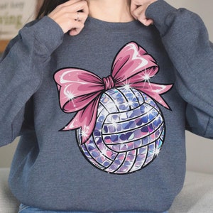 Disco Coquette Volleyball Girl DTF Clipart do DIY koszulki Pink Bow Glitz Volleyball PNG Graphic Bling, Sawgrass Sublimation, Volleyball Life
