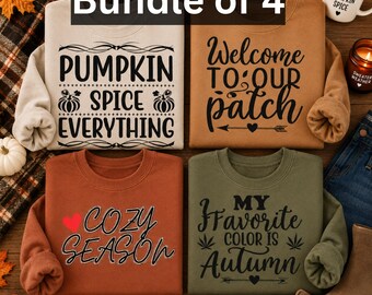 Fall Sweatshirt Bundle PNG | Autumn Sublimation Designs | Cozy Season Pumpkin Spice Welcome Patch | 4 PNG Bundle | Instant Download