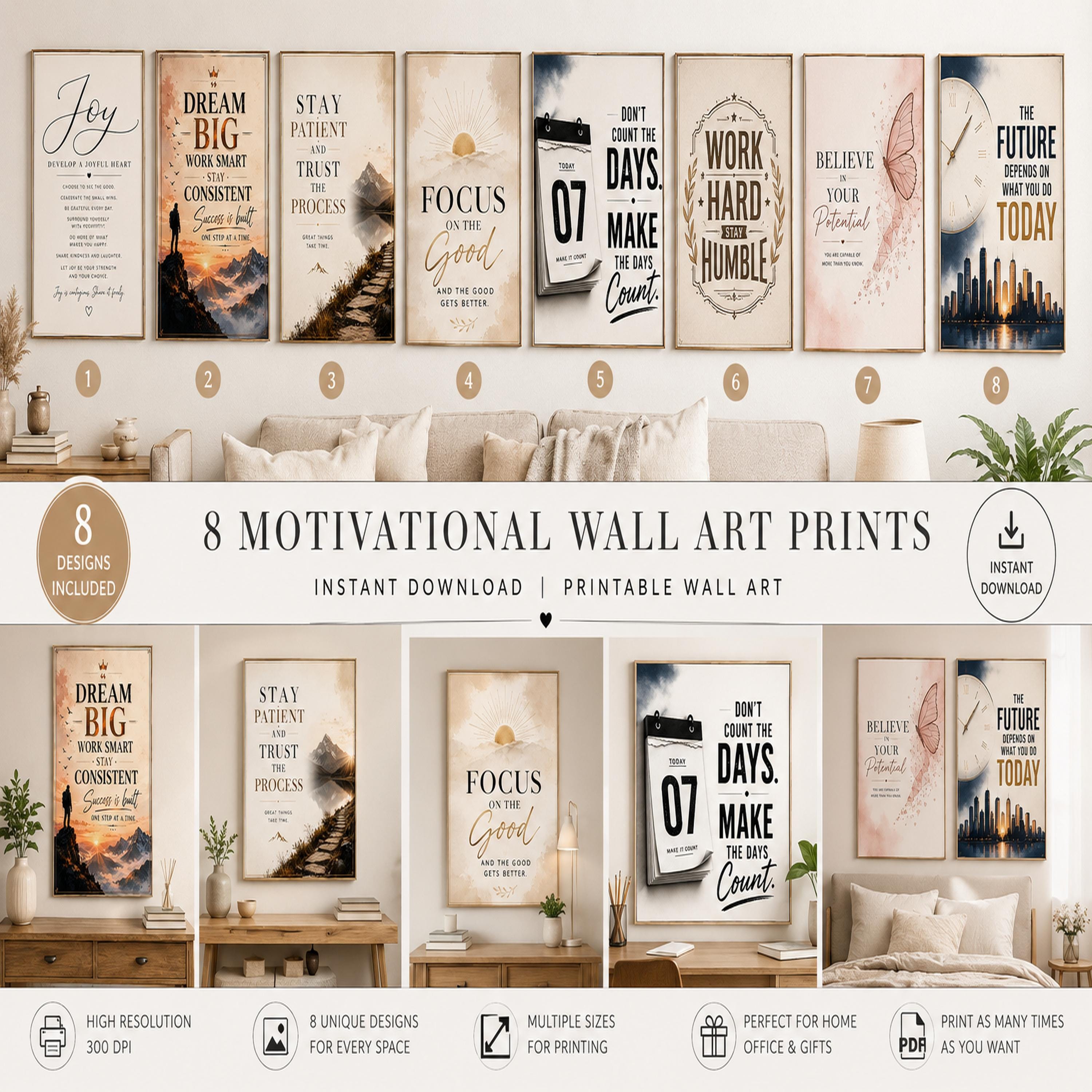 Motivational Wall Art Bundle Printable Inspirational Quote Prints Set Office Wall Decor Home Office Art Entrepreneur Mindset Posters Instant