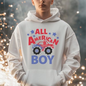 All American Boy SVG Png Eps PDF ai Archivo de corte digital Cricut Maker Silhouette Cameo Camión Día de la Independencia Fuegos artificiales Patriótico 4 de julio