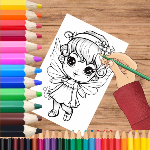 Fairies Coloring Book Page Girls Fairy Flower Enchanted Pixie Wings Fantasy Magic Printable PDF Princess Sparkle Activity Nature Spirits