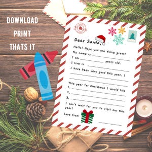 Printable Letter to Santa Instant Download Wish List for Kids Christmas Letter To Santa Cute Easy To Use, Dear Santa Worksheet Gift List