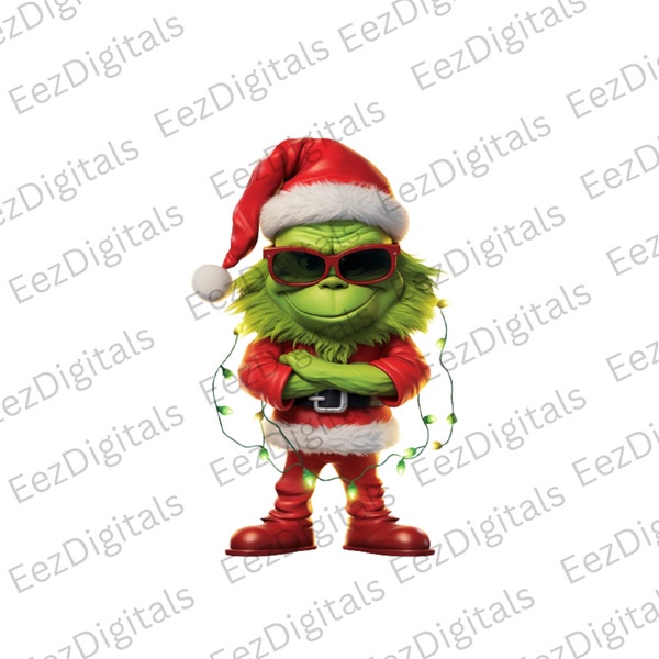 Noël attitude elfe des cliparts en téléchargement numérique imprimable personnage de dessin animé PNG Transparent PDF petit père Noël assistant Cool Guetto lumières vert