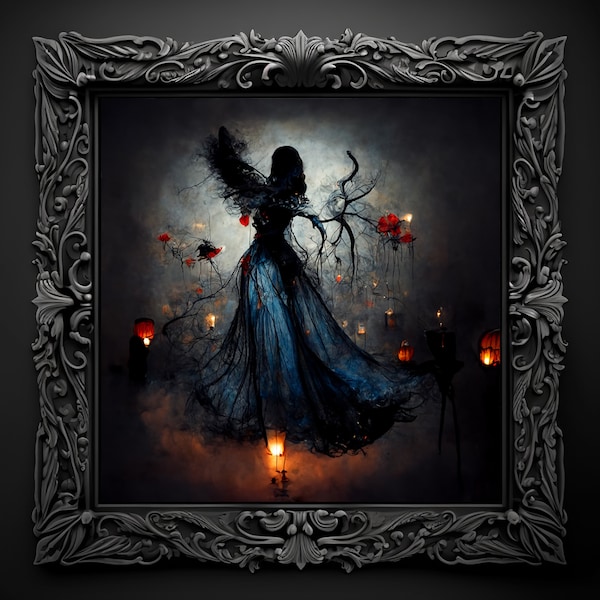 Gothic Wall Art-Abstract Dark Angel-Digital Oil Painting-Moody Home Decor-Dark Academia Print-Custom Stretched Canvas-Unique Gift-FantasyArt