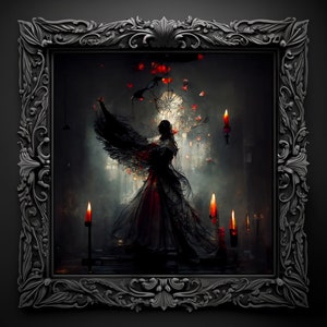 Arte de pared gótico-Ángel oscuro abstracto-Pintura al óleo digital-Decoración del hogar cambiante-Impresión de Academia oscura-Lona estirada personalizada-Regalo único-FantasyArt
