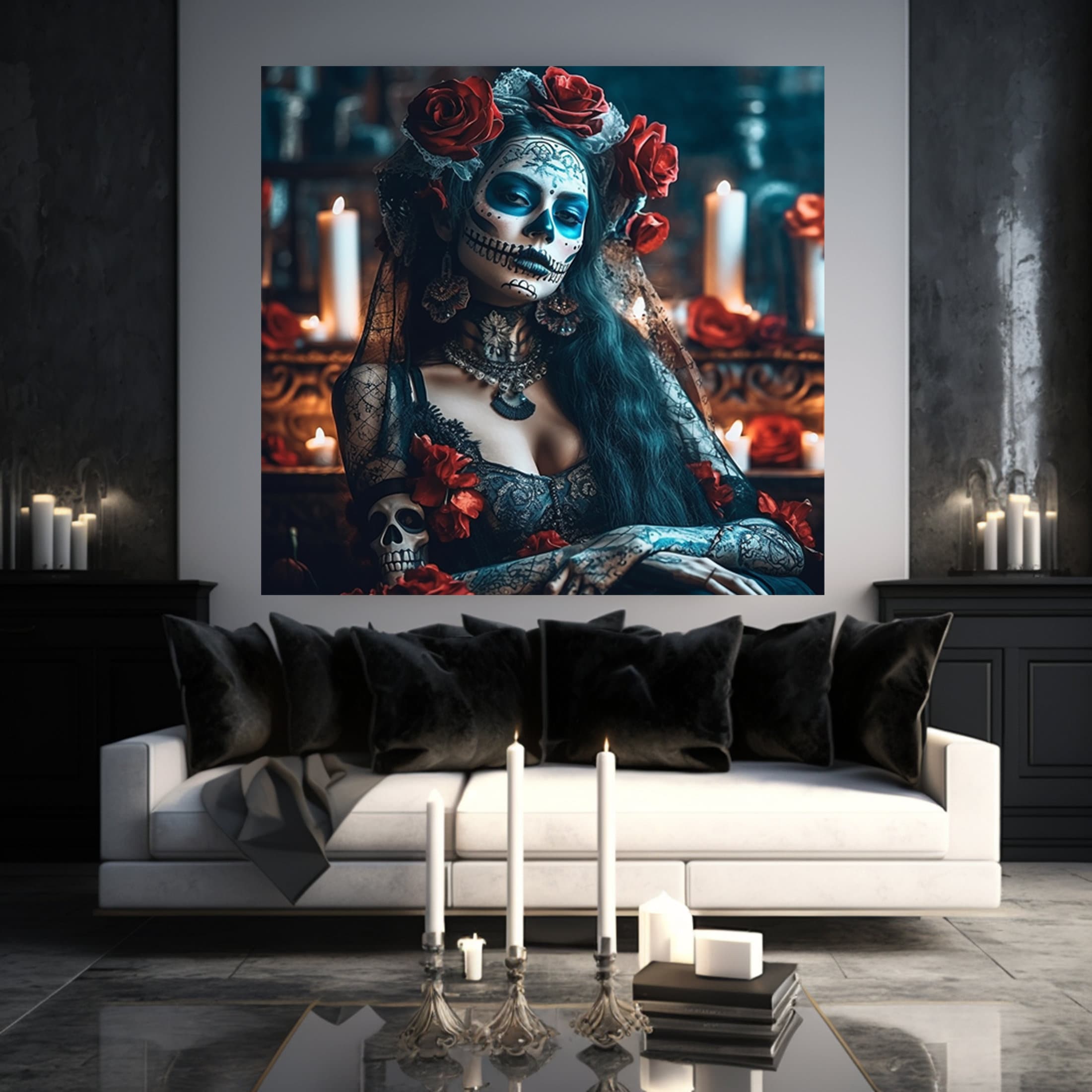 Day of the Dead Sugar Skull Canvas-día De Los Muertos-gothic - Etsy