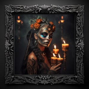 Day Of The Dead Sugar Skull Canvas-Día de los Muertos-Gothic Fantasy Wall Designs-Custom AI Prints-Unique Dark Academia Art-Moody Home Decor