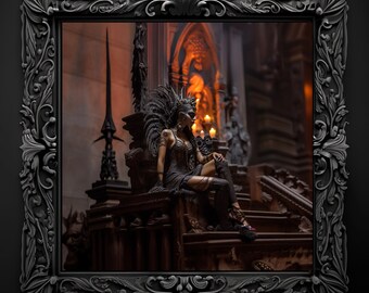 Day Of The Dead Sugar Skull-Unique Gothic Fantasy Wall Art-Custom AI Printed Canvas-Witchy Dark Academia Print-Abstract Digital Oil Painting
