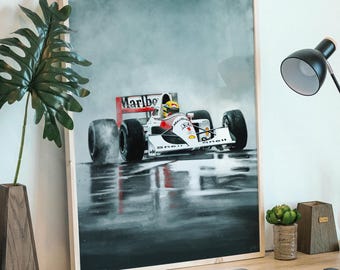 アイルトン・セナのモナコ絵画：F1モータースポーツアート（デジタル