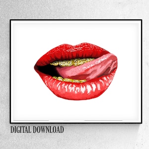 Lips with Gold Grills Digital Art Print