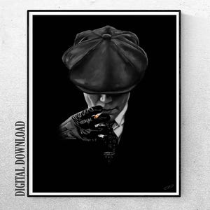 Arte de parede de Thomas Shelby, Peaky Blinders | Download instantâneo | Pintura digital | Impressão artística em preto e branco
