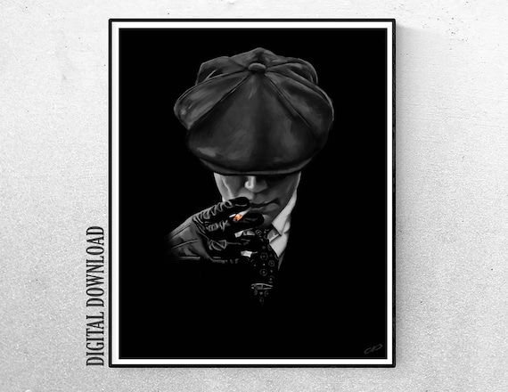 peaky blinders black cigarettes Thomas Shelby Peaky Blinders Art Print: Black and White Digital Painting  (digital Download)