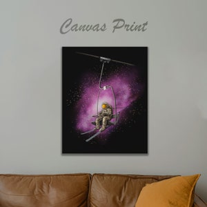 Spaceman Canvas Art Print for Home and Office Decor. Astronaut on Ski Lift with Galaxy