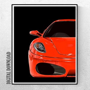Red Ferrari Art Print, F430 Home and Office Wall Art Decor, Instant Digital Download. Car Art