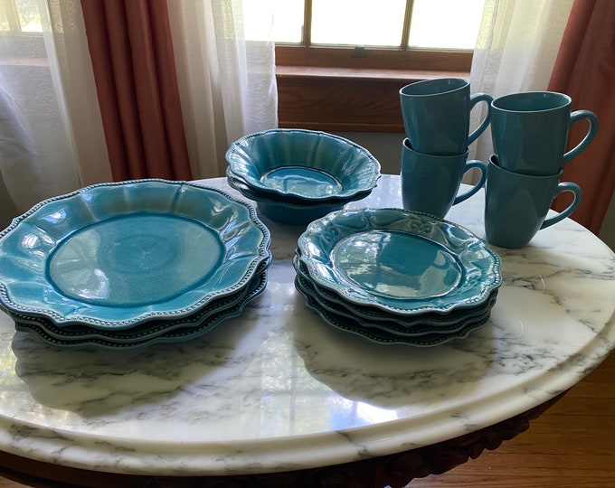 The Pioneer Woman Turquoise Blue Lace Dinnerware Etsy