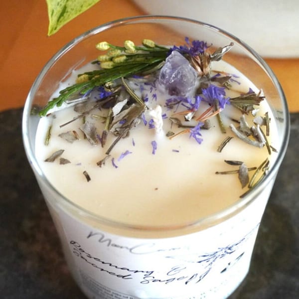 Rosemary & Sacred Sage| Essential Oil Soy Wax Candle| Amethyst Infused| Magical Candle | Cleansing |Banishing| Purification